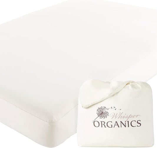 Organic Crib Mattress Protector - 100% Waterproof Crib Mattress Protector Pad with Soft Quiet & Breathable Triple Layer Protection for Sensitive Skin - GOTS Certified & Machine Washable (52"x28"x9”)