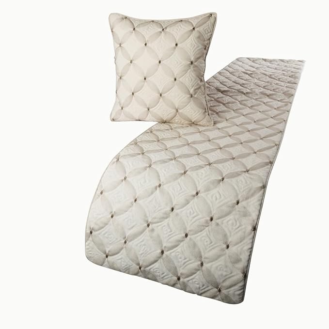 The HomeCentric King Queen Twin Ivory Bed Runner with Decorative Throw Pillow Cover, CA King Size 86"x18" Bed Runner with Pillow Cover, Linen Quilted & Embroidery, Modern Contemporary - Tender Love