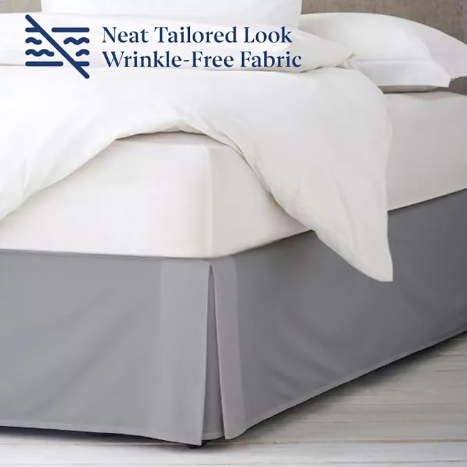 SKY BEDDINGS Luxury Pleated Full Bed Skirt with Split Corners - 16 Inch Tailored Drop - Pleated Dust Ruffle - Wrinkle-Free 100% Microfiber - Easy Fit, Soft & Durable - Light Grey