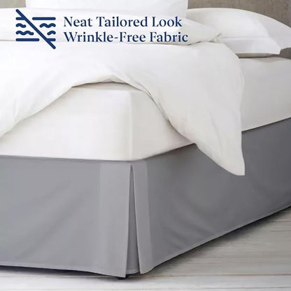 SKY BEDDINGS Luxury Pleated Queen Bed Skirt with Split Corners - 12 Inch Tailored Drop - Pleated Dust Ruffle - Wrinkle-Free 100% Microfiber - Easy Fit, Soft & Durable - Light Grey