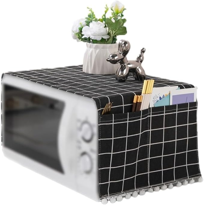 Microwave Oven Cover Dust Oil Proof Cotton Linen Waterproof Fabric Cloth Machine Protector Decorative Kitchen Appliance Cover 30 * 90cm Oven Cover Cloth Dust Cover(black)