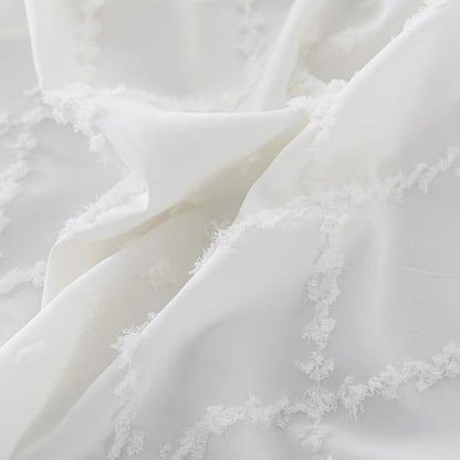 Bed Skirt Queen Size Ruffled Bed Skirt with Split Corners, 18 Inch Drop Dust Ruffle Bed Skirts with Platform, Boho Tufted Shabby Chic Queen Size Bed Skirts, Ivory