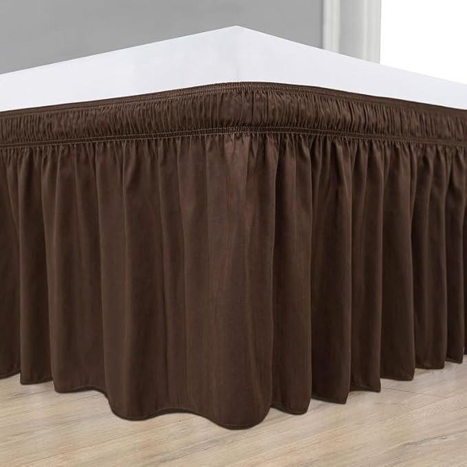 Chocolate Wrap Around Bed Skirts with 16" Drop - Three Sides Fabric Adjustable Elastic Dust Ruffle Silky Soft -600 TC Stretchy Bed Skirt-King(76"X 80") Chocolate