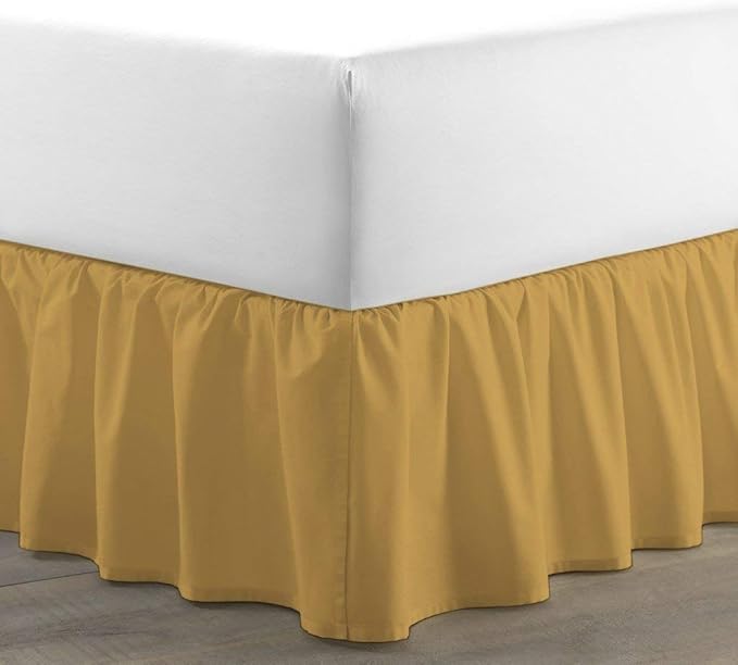 Bed Skirt - Ruffled Bed Skirt (California King, Gold) 12 Inch Drop Dust Ruffle with Platform, 100% Cotton 800 Thread Count Fabric - Dust Ruffle Bedskirt for Easy Fitting and Easy Care