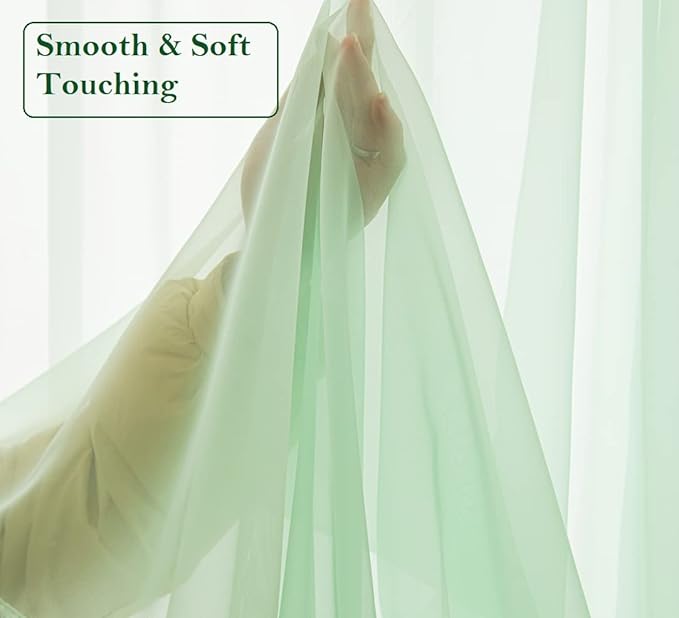 PI Green Sheer Curtains 63 Inches Long,Grommet Top Mint Cool Voile Window Treatment for Farmhouse/Bay Window 2 Panels (W42 X L63, Mint Green)