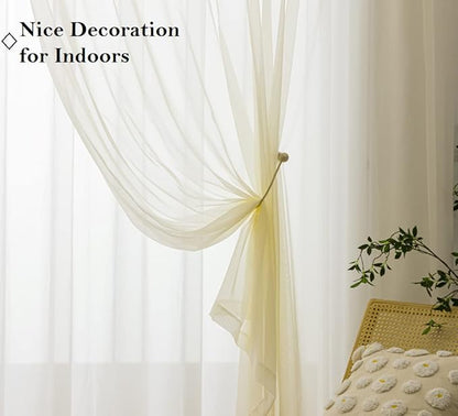 PI Sheer Curtains Ring Top Panels,Home Decoration See Through Window Draperies for Living Room/Apartment 2 Panels (W52 X L108, Butter)