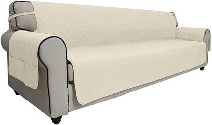 Easy-Going Sofa Slipcover Waterproof Sofa Cover Couch Cover for 4 Cushion Couch with Elastic Straps Washable Non-Slip Furniture Protector Cover for Pets, Dogs, Cat (XX-Large, Ivory)
