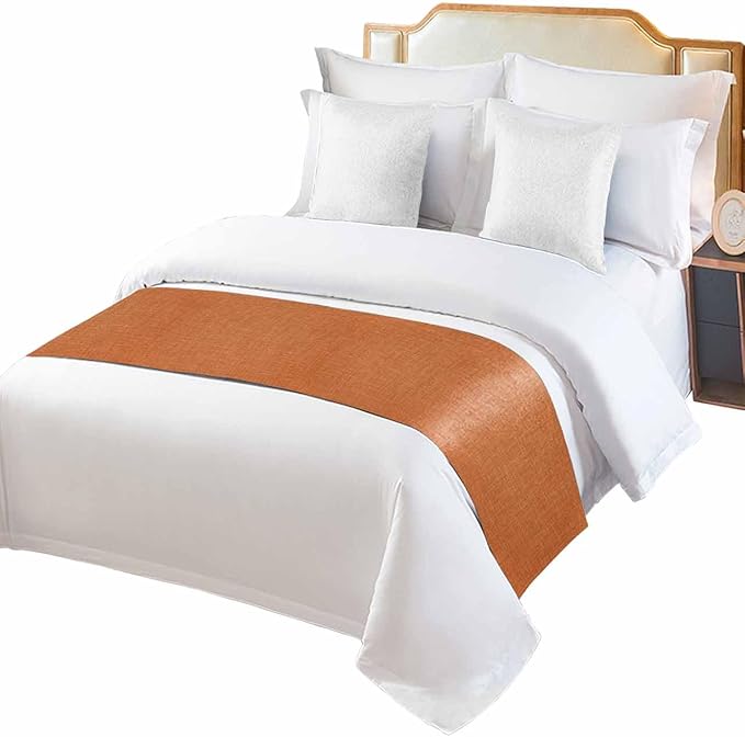 Vintage Orange Linen Burlap Bed Runners for Bedroom Hotel,Decorative Bedding Scarf Farm Fall Thanksgiving Bed End Blanket Bedding Runner Scarves for King Size Bed,102x20in