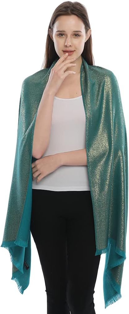 LMVERNA Women's Sparkling Metallic Soft Pashmina Shawls and Wraps Scarf in Solid Colors