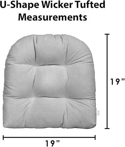 RSH DECOR: Tufted U-Shape Wicker Seat Cushions Set of 2 | 19” x 19” | All-Weather Spun Fabric | Water-Resistant | Outdoor Chair Cushions for Patio Furniture | Black & White Aztec