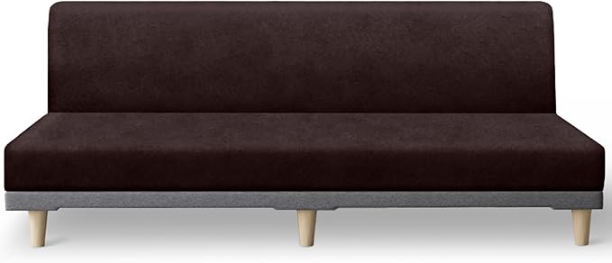 molasofa Leather Like Stretch Futon Slipcover Armless Sofa Cover Furniture Protector with Elastic Bottom, Soft and Washable Futon Cover for Sofa Bed （Extra Large，Chocolate）