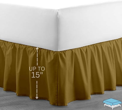 Ruffle Bed Skirt with Split Corners, Microfiber Dust Ruffled for a Perfectly Tailored Bedding Ensemble, Wrinkle and Fade Free, Easy Fit, Twin Size 15 Inch Drop, Taupe