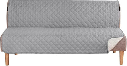 H.VERSAILTEX Reversible Futon Cover Water Repellent Armless Sofa Slipcover Washable Furniture Protector with Adjustable Elastic Strap Anti-Slip Futon Bed Cover for Dog 70" Width Seat(Light Grey/Beige)