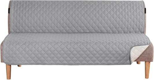 H.VERSAILTEX Reversible Futon Cover Water Repellent Armless Sofa Slipcover Washable Furniture Protector with Adjustable Elastic Strap Anti-Slip Futon Bed Cover for Dog 70" Width Seat(Light Grey/Beige)