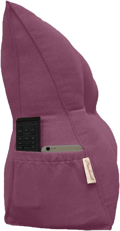 Triangular Reading Bed Rest Pillow Large Bolster Cushion Headboard Backrest Wedge Pillow with Removable Cover and Two Large Side Pockets (Purple, Queen: 59 x 8 x 20 inches)