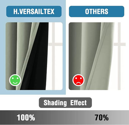 H.VERSAILTEX 100% Blackout Curtains for Bedroom Thermal Insulated Blackout Curtains 63 inch Length Heat and Full Light Blocking Curtains for Living Room with Black Liner 2 Panels Set, Light Sage