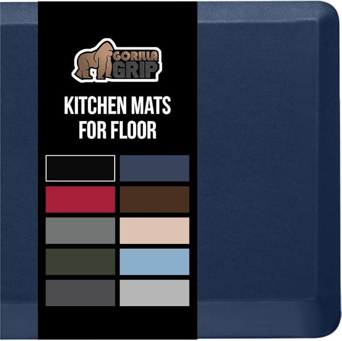 GORILLA GRIP Comfortable Cushioned Kitchen Mats for Floor, 58x20, Waterproof and Stain Resistant Soft Top, 3/4 Inch Thick Ergonomic Standing Desk Anti Fatigue Mat, Foam Supports Ankles and Feet, Navy
