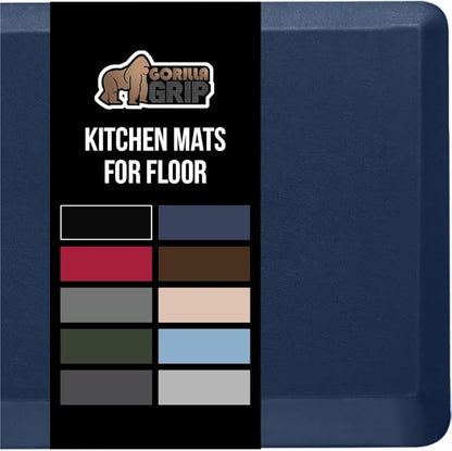 GORILLA GRIP Comfortable Cushioned Kitchen Mats for Floor, 58x20, Waterproof and Stain Resistant Soft Top, 3/4 Inch Thick Ergonomic Standing Desk Anti Fatigue Mat, Foam Supports Ankles and Feet, Navy