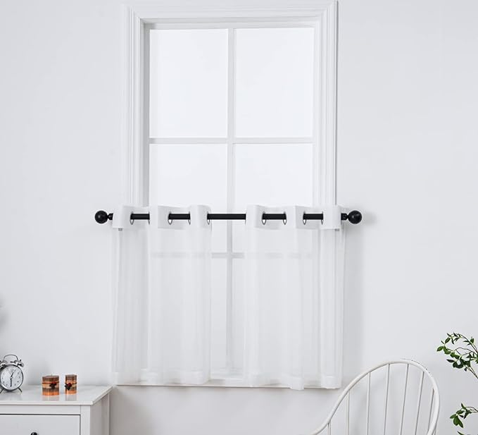 PI Ivory Sheer Tier Curtains 30 Inches Length with Grommet,Short Voile Half Window Curtain for Kitchen/Bathroom/Farmhouse/Basement 2 Panels(Ivory,W42XL30)