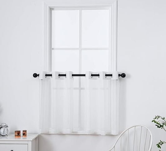 PI White Sheer Tier Curtains 30 Inches Length with Grommet,Short Voile Half Window Curtain for Kitchen/Bathroom/Farmhouse/Basement 2 Panels (W42 X L30,Optical White)