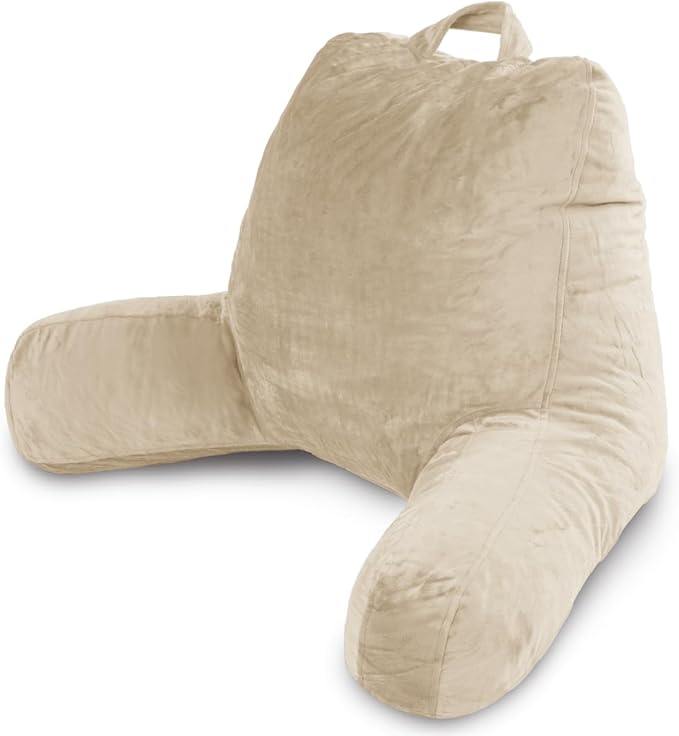 Milliard Reading Pillow with Arms, Cream, Shredded Memory Foam Back Pillow for Bed Sitting Up - Sit Up Backrest Support for Reading & Rest Bed - Washable Cover, Adjustable Comfort, CertiPUR Certified