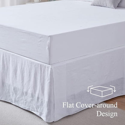 Simple&Opulence Belgian Linen Bed Skirt with Classic 14 inch Tailored Drop Dust Ruffle, Easy Fit Breathable Premium Natural Flax- Basic White, Queen