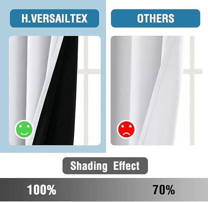 H.VERSAILTEX 100% Blackout Curtains for Bedroom Thermal Insulated Blackout Curtains 84 inch Length Heat and Full Light Blocking Curtains for Living Room with Black Liner 2 Panels Set, Pure White