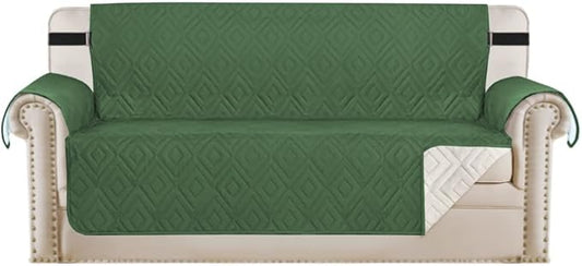 H.VERSAILTEX Reversible Sofa Slipcover Furniture Protector Water Resistant 2 Inch Wide Elastic Strap Sofa Cover Couch Covers Pet Kid Fit Seat Width Up to 66" (Sofa: 75" x 110", Christmas Green/Beige)
