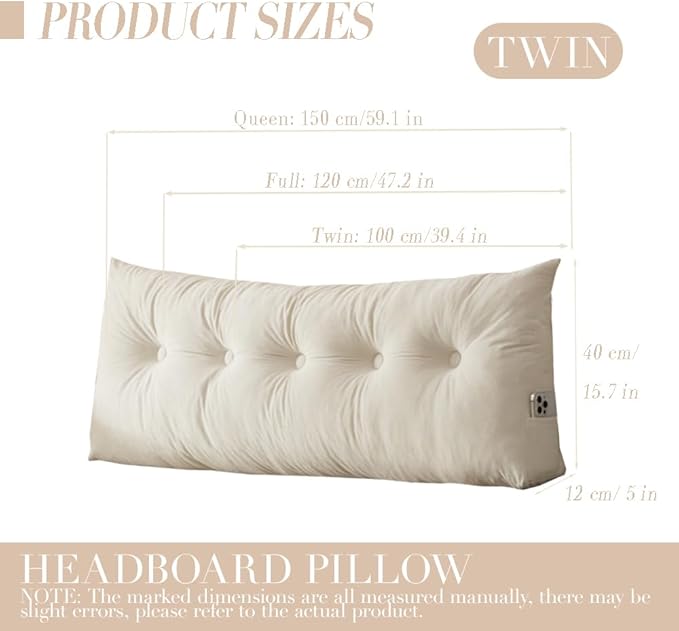 Triangular Wedge Headboard Pillows Twin XL Dorm Headboard Long Backrest Positioning Support Reading Bolster Pillow Side Pockets Wedge Pillow College Dorm Room Essentials Bed Bedroom Decor White