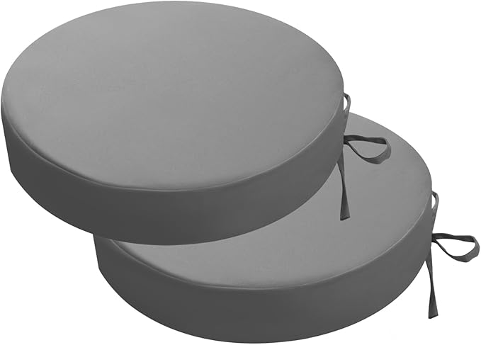 idee-home Outdoor Bistro Chair Cushions, 15”x15”x 3” Thick Outdoor Round Seat Cushions Set of 2 with Ties, Waterproof Round Patio Furniture for Garden