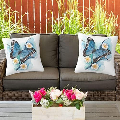 bassyil Butterfly Throw Pillow Covers Decorative Linen Pillow Cases Set of 2 Square Cushion Cover for Couch Sofa Bedroom Patio 18x18 Inch