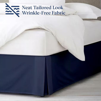 SKY BEDDINGS Luxury Pleated Queen Bed Skirt with Split Corners - 18 Inch Tailored Drop - Pleated Dust Ruffle - Wrinkle-Free 100% Microfiber - Easy Fit, Soft & Durable - Navy Blue