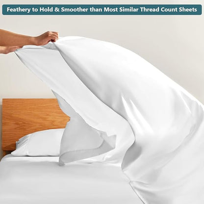 Queen Sheet Set - Luxury 338 Thread Count Sateen, 100% Egyptian Cotton Deep Pocket Queen Sheets with All Around Elastic for a, Hotel Quality Bedding Set (White Solid)
