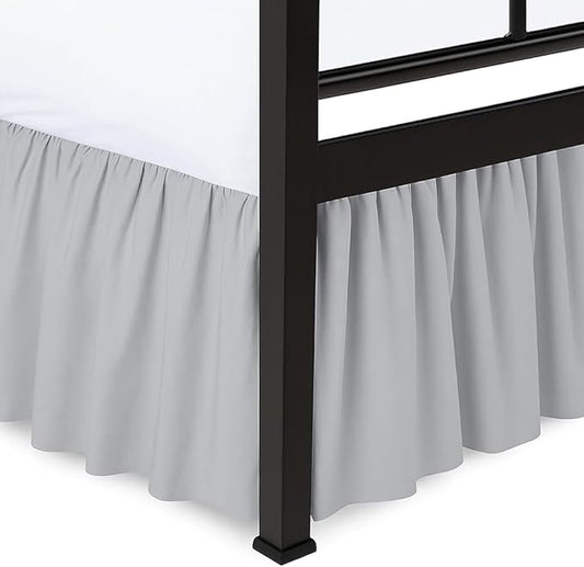 Shreem Linen Ruffled Bed Skirt with Split Corners, Gathered Style, 100% Microfiber, 18-Inch Drop, Dust Ruffle Bedskirt with Platform, Queen, Light Grey