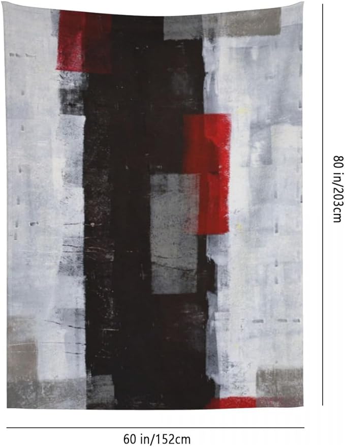 LOKMU Throw Blanket, Red Grey Abstract Art Painting Ultra-Soft Cozy Flannel Blankets, Fuzzy Plush Lightweight Modern Blanket for Couch Sofa Bedding Home Decor, 80" L x 60" W