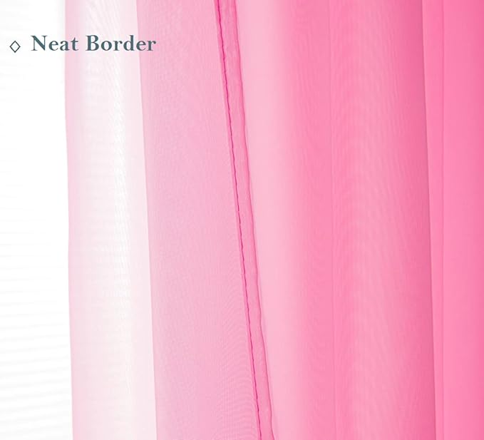 PI Pink Sheer Curtains 84 Inches Length with Grommet,Light Voile Textured,See Through Window Draperies for Kids Room/Party 2 Panels (W52 X L84, Bright Pink)