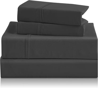 King Sheet Set - Luxury 4 Piece Soft Microfiber Breathable Cooling Bed Sheet & Pillowcase King Bed Sheets, 16" Deep Pocket Wrinkle Free Easy Care Bedding Sheets, Dark Gray