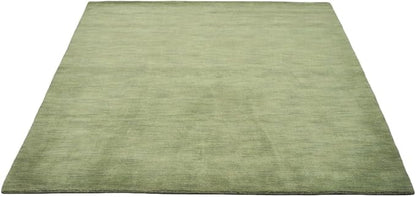 Hand Knotted Loom Wool ECO-Friendly Area Rugs - 8'x8', Square, Green Color, Solid Plain Design, High Pile Thick Handmade Anti Skid Area Rugs for Living Room, Bed Room (L00111)