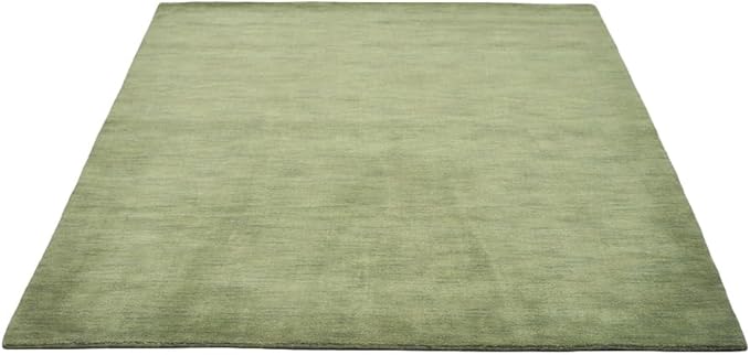 Hand Knotted Loom Wool ECO-Friendly Area Rugs - 10'x10', Square, Green Color, Solid Plain Design, High Pile Thick Handmade Anti Skid Area Rugs for Living Room, Bed Room (L00111)