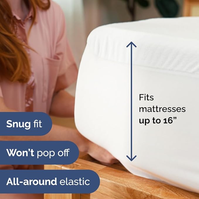 100% Waterproof Mattress Protector Or Your Money Back Cal King Size-Premium Fitted Terry Cover - Noiseless, Soft & Cooling - Secure Fit up to 16” Deep Pockets -Machine Washable & Wrinkle-Free - White