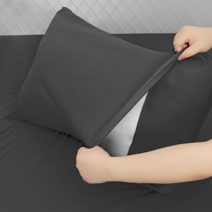Moonsea Full Sheet Set for Extra Deep Pocket Air Mattress - Full Size Sheet Sets - Sheets with Pocket on Side - Easily Fits Extra Deep 16 in to 24 in Pillow Top Air Mattress (Black)
