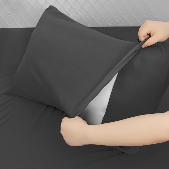 Moonsea King Size Sheets Set for Air Mattress - Deep Pocket King Sheet Set - 3Pcs Side Storage Pocket Fitted Sheet & Pillowcases Easily Fits 16in to 24in Pillow Top Bed Mattress, Black