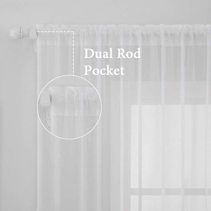 MIULEE 2 Panels Solid Color White Sheer Window Curtains Elegant Window Voile Panels/Drapes/Treatment for Bedroom Living Room (54 X 102 Inches White)