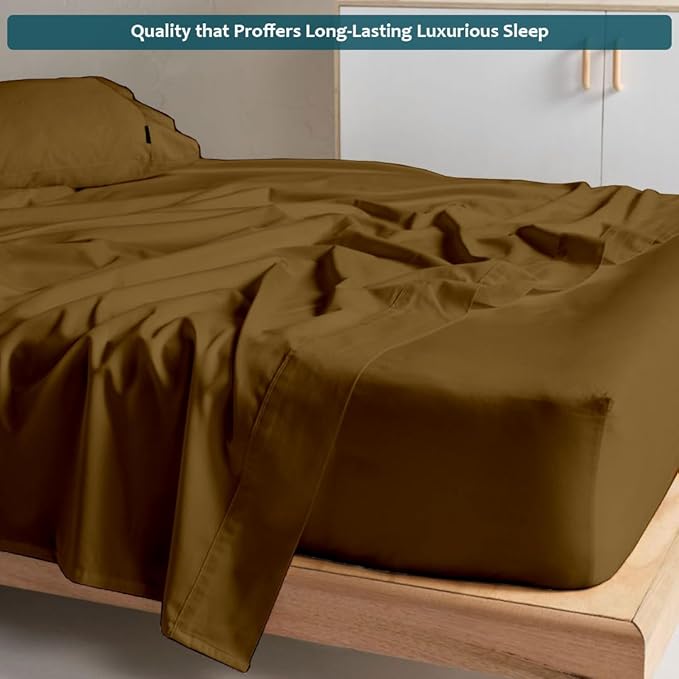 Sleeper Sofa Bed Sheet Set – Full Size, 100% Cotton, 338 Thread Count – 4-Piece Sofa Bed Sheets – Fits Mattresses Up to 6” Deep – Soft & Durable Pull-Out Couch Sheets (Taupe Solid)