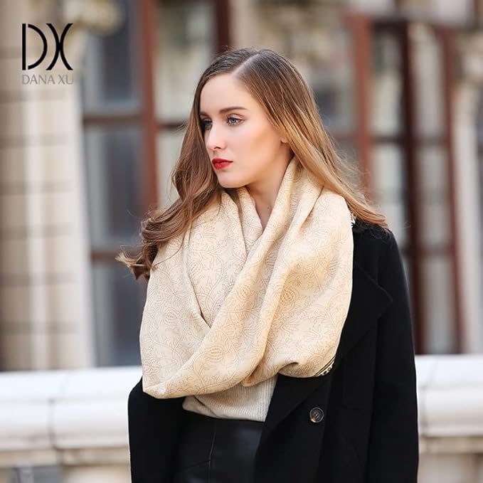 DANA XU 100% Merino Wool Extra Large Pashmina Blanket Travel Scarf Cashmere Wrap for Women Fall Winter Oversize Shawl Floral