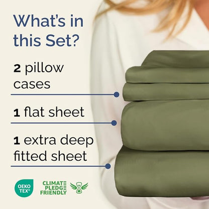 Extra Deep Pocket Full Sheets - 4 Piece Breathable & Cooling Bed Sheets - Hotel Luxury Bed Sheet Set - Soft, Wrinkle Free & Comfy - Easily Fits Extra Deep Mattresses - Deep Pocket Sage Green Sheets