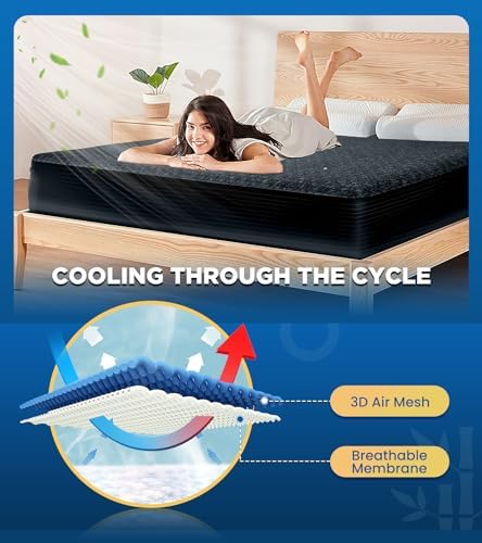 Premium 100% Waterproof Full Mattress Protector, Breathable Cooling 3D Air Fabric Mattress Cover, Soft Hypoallergenic Noiseless Bed Cover Machine Washable Vinyl Free, 8-21'' Deep Pocket (Black)