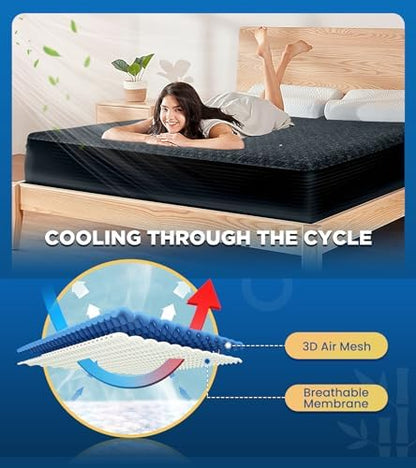 Premium 100% Waterproof Full Mattress Protector, Breathable Cooling 3D Air Fabric Mattress Cover, Soft Hypoallergenic Noiseless Bed Cover Machine Washable Vinyl Free, 8-21'' Deep Pocket (Black)