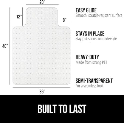 GORILLA GRIP Slip Resistant Office Chair Mat for Carpet Floors, 36x48 Lip Smooth Glide Under Desk Carpeted Floor Protector, Heavy Duty Plastic Computer Mats for Rolling Work and Gaming Chairs, Clear