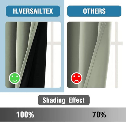 H.VERSAILTEX 100% Blackout Curtains for Bedroom Thermal Insulated Blackout Curtains 108 inch Length Heat and Full Light Blocking Curtains for Living Room with Black Liner 2 Panels Set, Light Sage